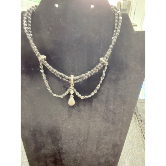 1928 Jewelry Jewelry - 1928 Jewelry Black Faceted Bead Multi Strand Statement Necklace Silver Tone 18in